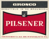 Etiket van Grosco. In het logo is een duiker te zien.