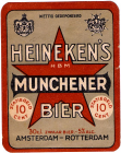 Heineken Münchener etiket met de wapens van Koningin Wilhelmina en Prins Hendrik.